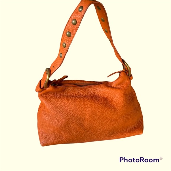 Vintage Miu Miu Y2K  Orange Pebbled Leather Handbag with Brass Studs - Picture 1 of 13